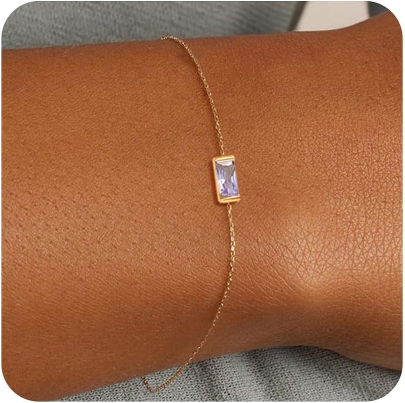 FUNEIA Birthstone Gold Bracelets for Women Non Tarnish Trendy Dainty 14K Gold Plated Bracelet Stack Stackable Blue Green May Emerald Friendship Bracelets Jewelry Gifts for Mom Best Friend - Image 1